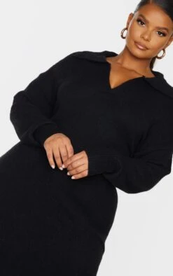 Plus Black Collar Detail Cosy Knitted Midaxi Dress -Goremje Style d7ec61a6538ccc86502c4a7c07d8daf153783a91 cmt4504 5