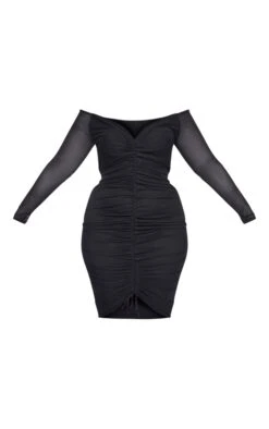 Plus Black Mesh Ruched Bardot Midi Dress -Goremje Style d835b99369225c8b6e8514f832f7ebe42524066e cme0480 6