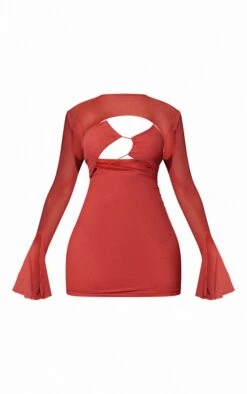 Shape Deep Peach Mesh Lace Up Detail Overlay Bodycon Dress -Goremje Style d98fd751b00cddeb69be92750b03cfc384faf8fb cmy0906 6