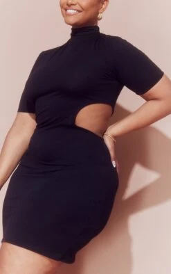 Plus Black High Neck Cut Out Side Bodycon Dress -Goremje Style da3a5b469b5ab0bbc0339dd8cf3b5cee744132c0 cmy4243 5