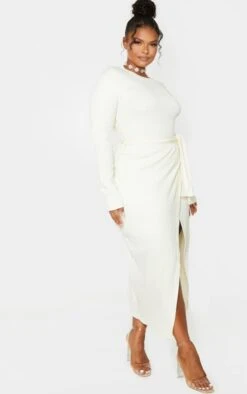 Plus Cream Thick Rib Tie Waist Wrap Midi Dress -Goremje Style da612fe13101ed787f5d4899c14eb28031a1b721 cmh1740 4