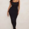 Shape Black Slinky Asymmetric Strap Ruched Side Midaxi Dress