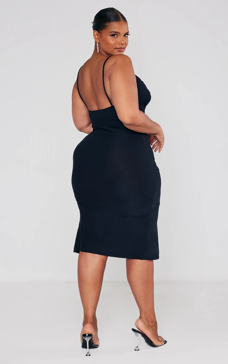 Plus Black Soft Touch Jersey Cowl Neck Ruched Midi Dress 4 Plus Black Soft Touch Jersey Cowl Neck Ruched Midi Dress - Image 2