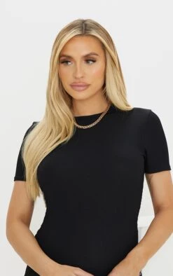 Maternity Black Ribbed Crew Neck Midi Dress -Goremje Style db89a7b0434462782614f45f28d5978671105ee3 cms0989 5