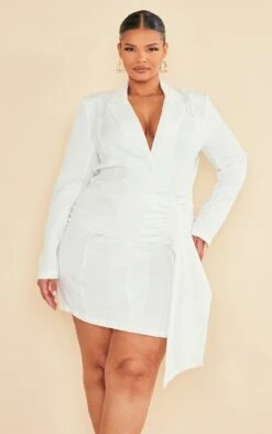 Plus White Pleated Front Drape Detail Blazer Dress -Goremje Style dc9fa72e164ff46d035cfd9f358fa2b5c65b2b1f cnc9642 3