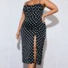 Plus Black Polka Dot Ruched Bust Side Split Midi Dress -Goremje Style ddb3e5506a805a899f3ae4e7748585ef0c47a3d6 cnd4875 1