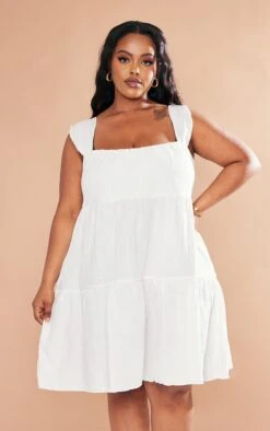 Plus White Textured Tiered Shift Dress -Goremje Style de5a05d5bd18df927c4eab914e42d20f48326815 cnd4916 1