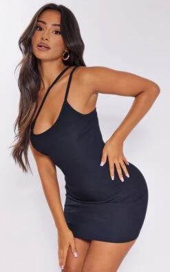 Petite Black Asymmetric Strap Mini Dress