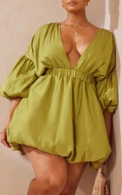 Plus Olive Puff Sleeve Puffball Hem Shift Dress -Goremje Style def3cdc123054bba9d627b4a05b68fcec18b583e cmy4712 5