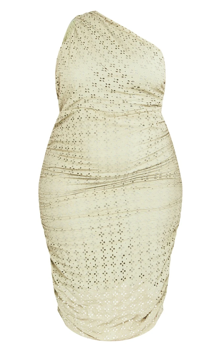 Plus Sage Green Broderie Anglaise Ruched Midi Dress 6 Plus Sage Green Broderie Anglaise Ruched Midi Dress - Image 4