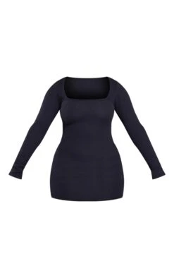 Shape Black Textured Square Neck Long Sleeve Bodycon Dress -Goremje Style df95476dfbcaab4a448582e375e39eb01f330ae4 cnb8775 5