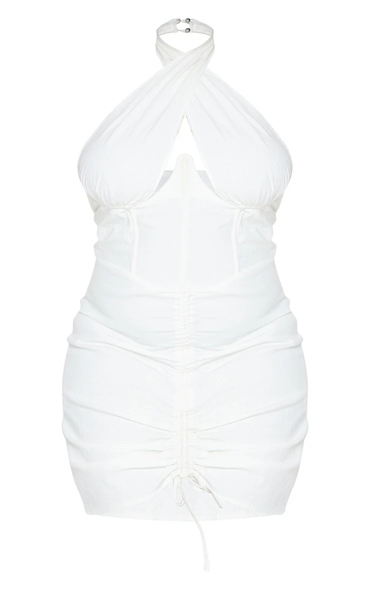 Plus White Corset Ruched Linen Look Bodycon Dress 7 Plus White Corset Ruched Linen Look Bodycon Dress - Image 5