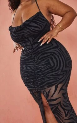 Plus Black Devore Ruched Cowl Neck Midi Dress -Goremje Style e0ea17119ad8bcd2ad85d8e8e11180c0af65186b cmy4214 5