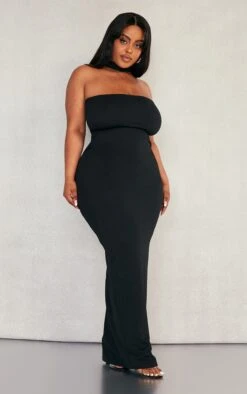 Plus Black Crepe Neck Detail Maxi Dress