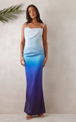 Tall Blue Satin Ombre Maxi Dress