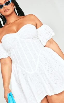 Plus White Broderie Puff Sleeve Shift Dress -Goremje Style e1cf73e0453cd19b25944629491399e604cff80c cne0766 4