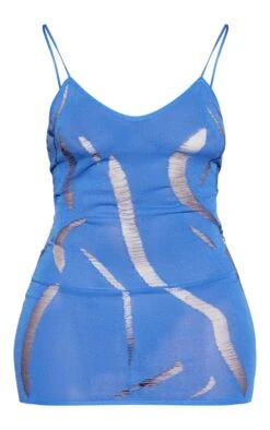 Shape Bright Blue Knit Ladder Detailed Low Back Mini Dress -Goremje Style e258c8b13bb8e5bed303183baf3b1617ac16addf cnd4430 5