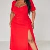 Plus Red Puff Short Sleeve Midi Dress -Goremje Style e29afadcafa79656953e1e7bafdac562e6523406 cna7416 1