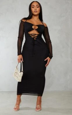 Shape Black Mesh Flared Sleeve Bardot Midaxi Dress -Goremje Style e335c68f0860a58c7195de503e0631c22ac56fac cnb1143 3