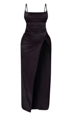 Shape Black Coated Cowl Twist Detail Split Maxi Dress -Goremje Style e3c17dd1862c3dc2e2eab0aae17c9b2a61874917 cna5995 5