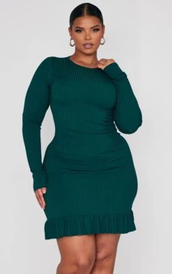 Plus Emerald Green Rib Frill Hem Bodycon Dress 9 Plus Emerald Green Rib Frill Hem Bodycon Dress -Goremje Style e418b2b21dc179855d42dca2332610b4647a1c7b cnc5169 3