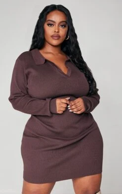 Plus Chocolate Long Sleeve Ribbed Knitted Bodycon Mini Dress -Goremje Style e44cae66c2333c2d24a0ff245bd630616f175ddd cnb2399 3