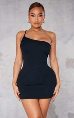 Shape Black Soft Rib One Shoulder Bodycon Dress