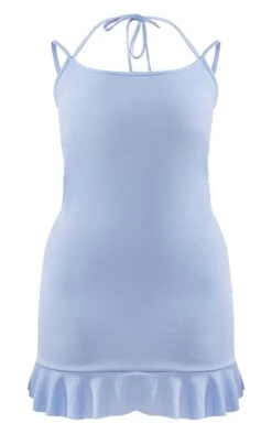 Plus Bright Blue Ruffle Hem Tie Neck Detail Bodycon Dress -Goremje Style e626c37f455315dabe6758f8960ec49f1abcb6b0 cnd8710 5