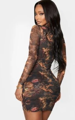 Shape Renaissance Print High Neck Mesh Bodycon Dress -Goremje Style e6a7bad1a820badac4a137dfbb99208deb339bf9 cmk4674 2