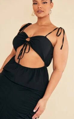 Plus Black Ruched Cut Out Midi Dress -Goremje Style e6ab6563deae37a0126bea1e1a80202259e335bd cnc9698 4