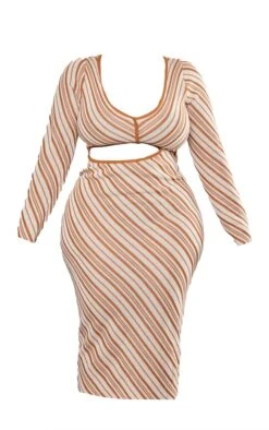Plus Brown Stripe Cut Out Midi Dress -Goremje Style e6d079dbef929451a704e81f03dd6c350e9cd205 cnc7354 5