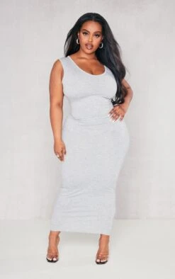 Plus Grey Marl Jersey Scoop Neck Midaxi Dress -Goremje Style e702c1d8ed42238360a0f84a7e11e8e6492d9971 cme0150 4