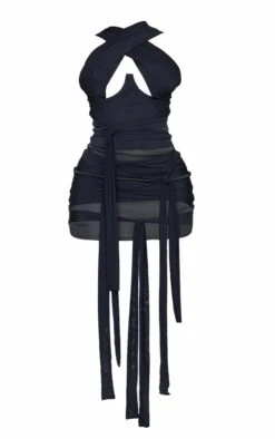 Shape Black Mesh Wrap Neck Tie Detail Bodycon Dress -Goremje Style e73c025d75580f3115dba97a1fd63fefddb9f1d1 cmt4765 6