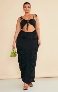 Plus Black Ruched Cut Out Midi Dress