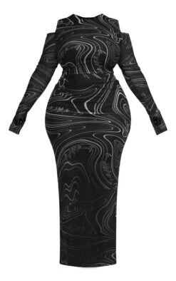 Plus Black Printed Mesh Cold Shoulder Maxi Dress -Goremje Style e79c9a2370a516b473ad447b0cb3cb9ab6e07a5d cnc0703 5