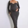 Maternity Charcoal Long Sleeve Contour Rib Dress -Goremje Style e7c79cbbf9e27ca4681f994dee25a8b7ac792b74 cnc9928 1