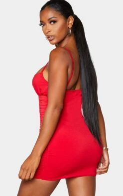 Shape Red Slinky Extreme Ruched Bodycon Dress -Goremje Style e856b3463a6296851756be61a3fbd719fd79c513 cmn5436 2