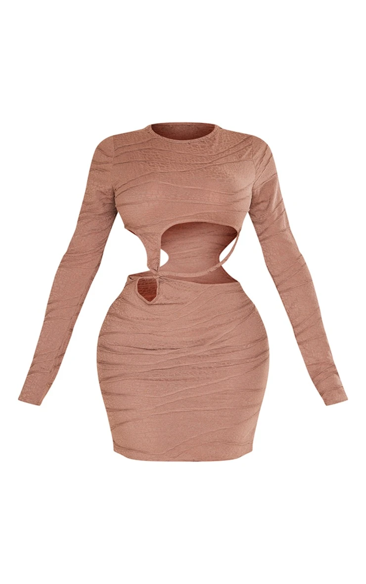 Shape Mocha Textured Jersey Cut Out Bodycon Dress 7 Shape Mocha Textured Jersey Cut Out Bodycon Dress - Image 5