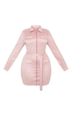 Plus Dusty Pink Faux Suede Pocket Detail Bodycon Dress -Goremje Style e976b5ec11ce2fec884c051a1bb17cd625c7f45a clw9603 3