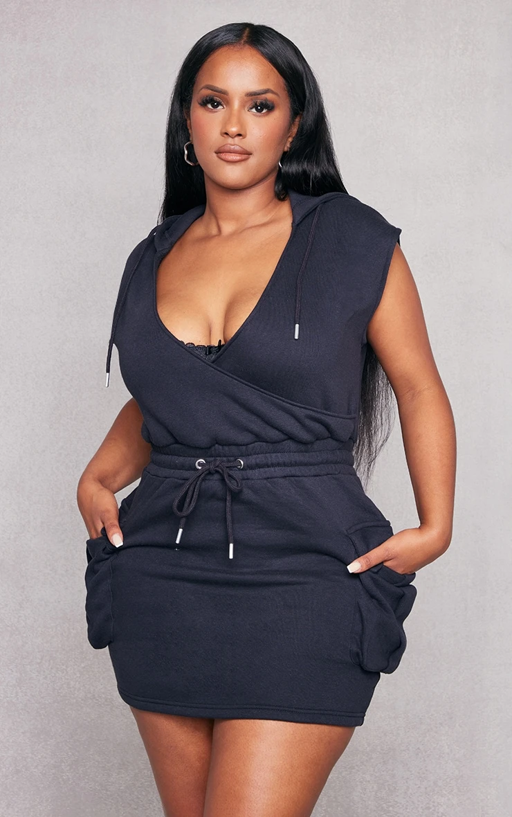 Shape Black Plunge Wrap Utility Pocket Sleeveless Sweater Dress 3 Shape Black Plunge Wrap Utility Pocket Sleeveless Sweater Dress