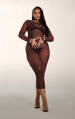 Plus Burgundy Denim Print Mesh Midaxi Dress -Goremje Style e9e5a9fe6afa42b83ff0f72d04694d3c6fff9876 cnc5570 3