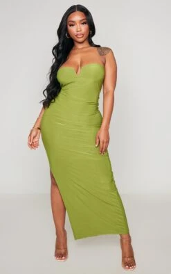 Shape Olive Slinky V Bar Midi Dress