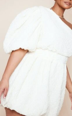 Plus Cream Textured One Shoulder Puffball Dress -Goremje Style eabc357f244965e4f95543a0d6ed1886451577fe cne0769 4