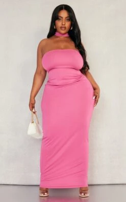 Plus Hot Pink Crepe Neck Detail Maxi Dress -Goremje Style eb3f8519e89417a513c85a2ad4280185ae0e57e6 cnd4972 3