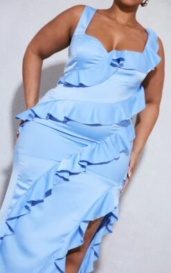 Plus Blue Satin Frill Layered Midaxi Dress -Goremje Style ebf72162e8bfc6c6b4cb0e49d854139b69592bdd cnd4827 4
