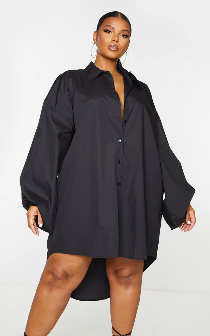 Plus Black Balloon Sleeve Shirt Dress 5 Plus Black Balloon Sleeve Shirt Dress - Image 3