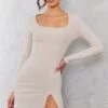 Tall Light Grey Rib Split Hem Square Neck Long Sleeve Bodycon Dress 1 Tall Light Grey Rib Split Hem Square Neck Long Sleeve Bodycon Dress -Goremje Style ecc657108c9064507d28121ad2c450f0c1a0391a cnd4342 1