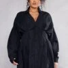Plus Black Woven Pleated Button Down Oversized Puff Shirt Dress -Goremje Style ed1cf1340598fadf996ff14762e2e3aae432179a cnc7302 1