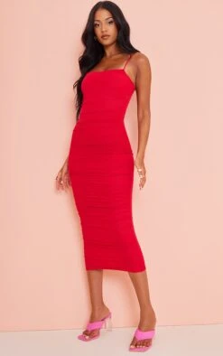 Tall Red Mesh Ruched Midi Dress -Goremje Style ed25ae2913830e917830adaaa7abd0ddc4bfc66b cna0454 4