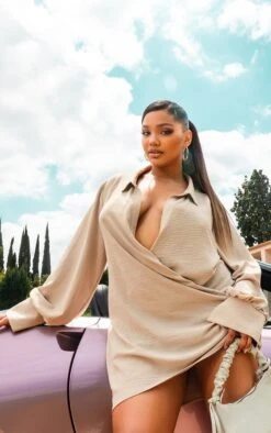 Plus Stone Plunge Ruched Tie Cuff Shirt Bodycon Dress -Goremje Style ee3ce016b371a05e5efca40780ff48ed0c873a04 cnd2781 3